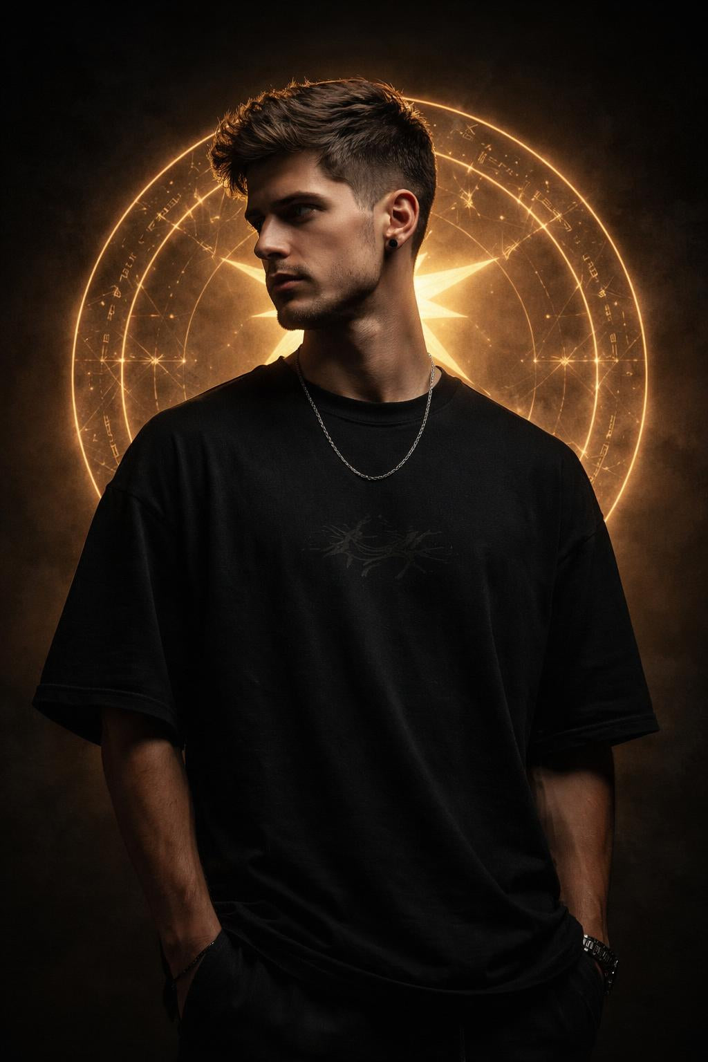 Mythology inspired streetwear t-shirt with symbolic design representing strength and mindset Vibzy Fit