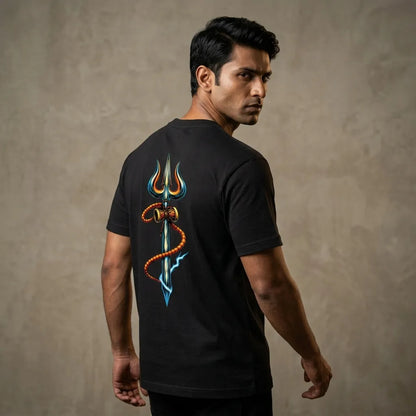prachand-black-model-back-oversized-tee-men-india-vibzyfit