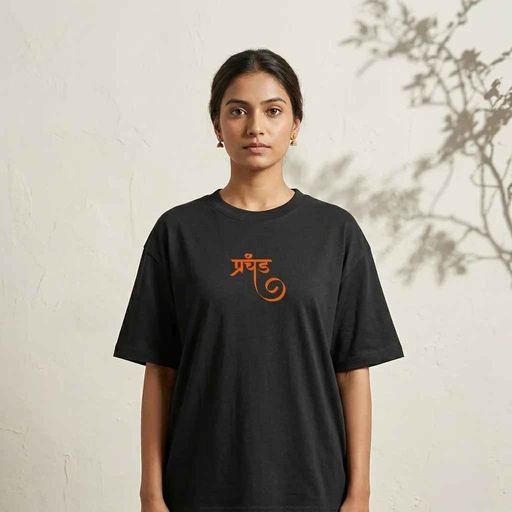 prachand-black-model-front-oversized-tee-streetwear-india